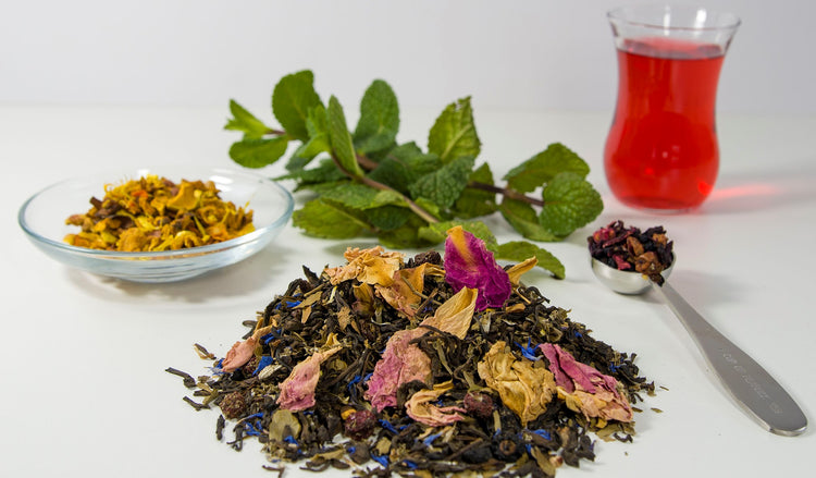 wellness tea leaves fruit herbs colourful