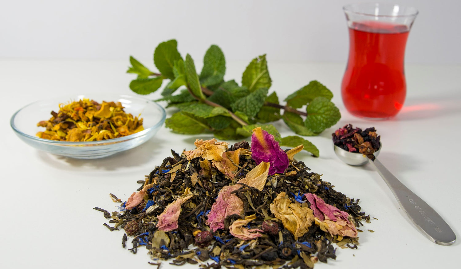 wellness tea leaves fruit herbs colourful 