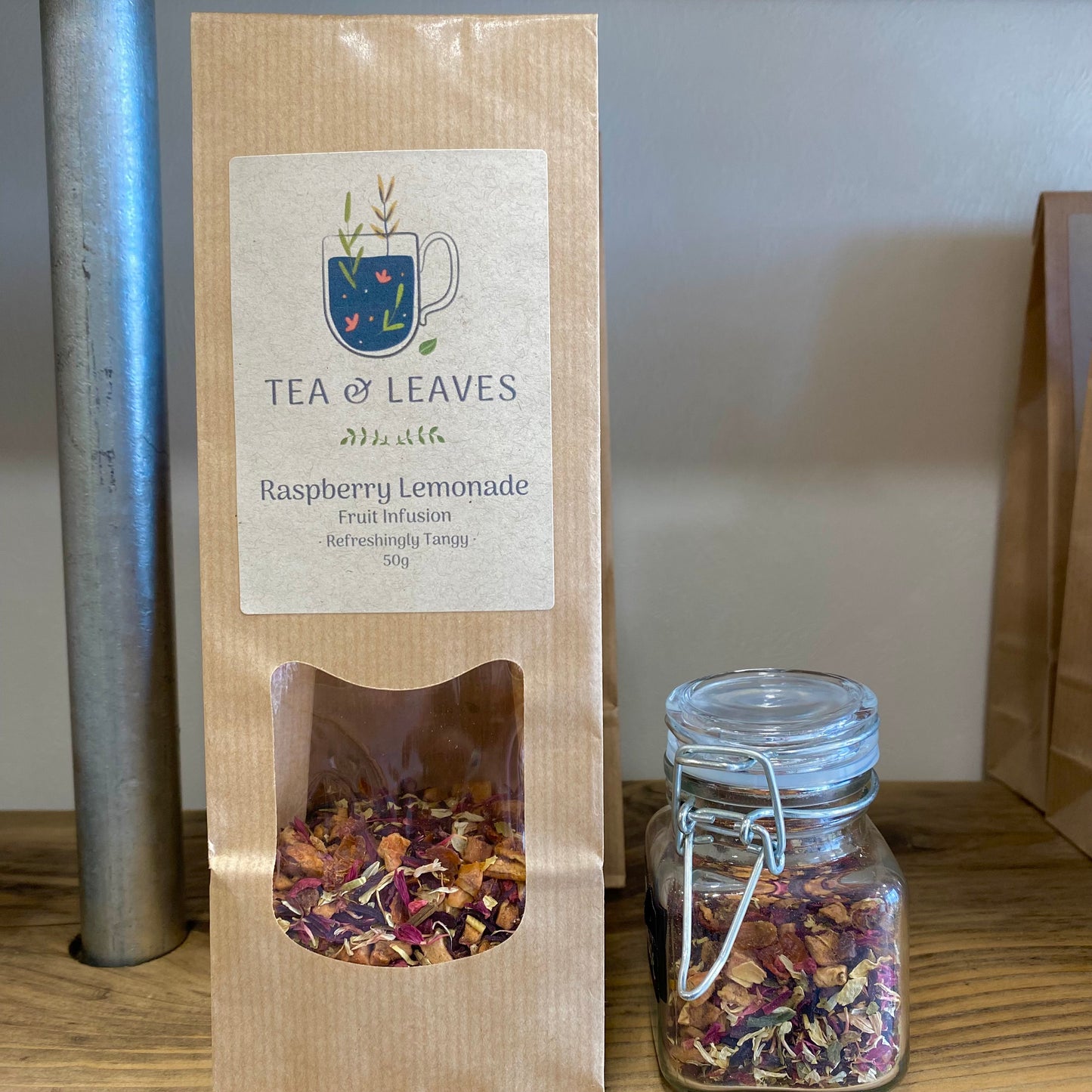 raspberry lemonade fruit tea infusion jar kraft bag tea and leaves newquay